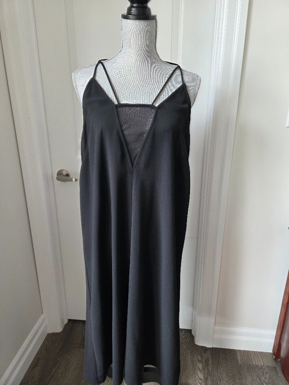H&M shift dress mesh cutout spagetti strap black size 14
